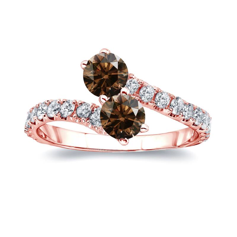 Auriya 2ctw Round 2-Stone Brown Diamond Engagement Ring 14K Gold