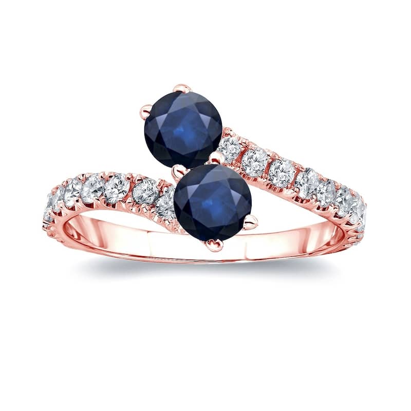 Auriya 14k Gold 1 1/2ct Blue Sapphire and 1/2ctw 2-stone Diamond Engagement Ring - 4 - Rose