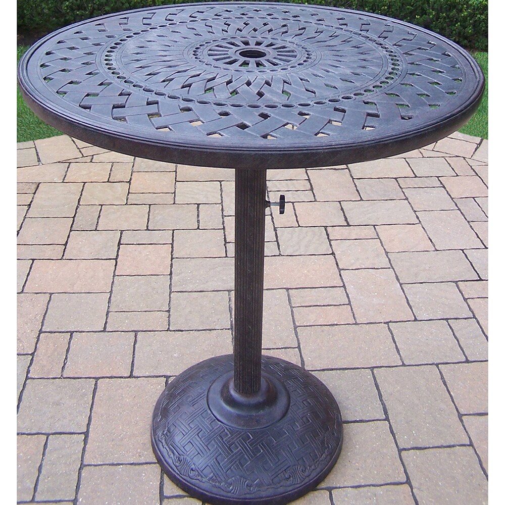 Bar Table With Cast Aluminum Top And Built In Umbrella Stand Overstock 11158788