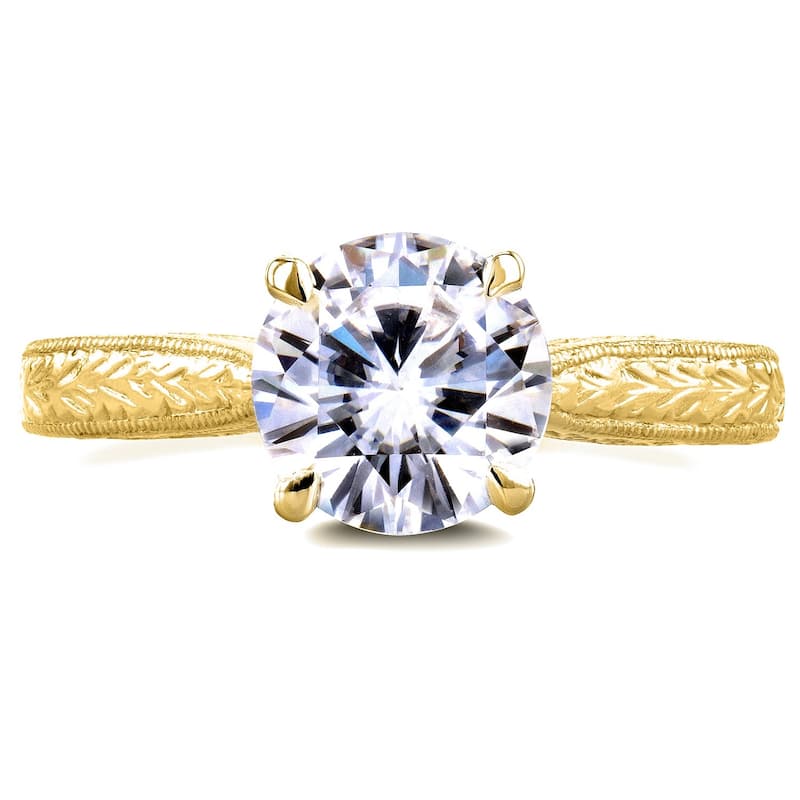 Annello by Kobelli 14k Yellow Gold 1 1/2ct TGW Forever One Moissanite and Diamond Antique Cathedral Engagement Ring