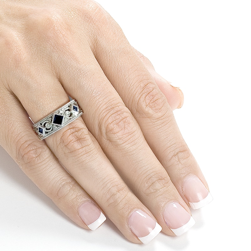 Annello by Kobelli 14k White Gold Sapphire and 1/6ct TDW Diamond Milgrain Infinity Band