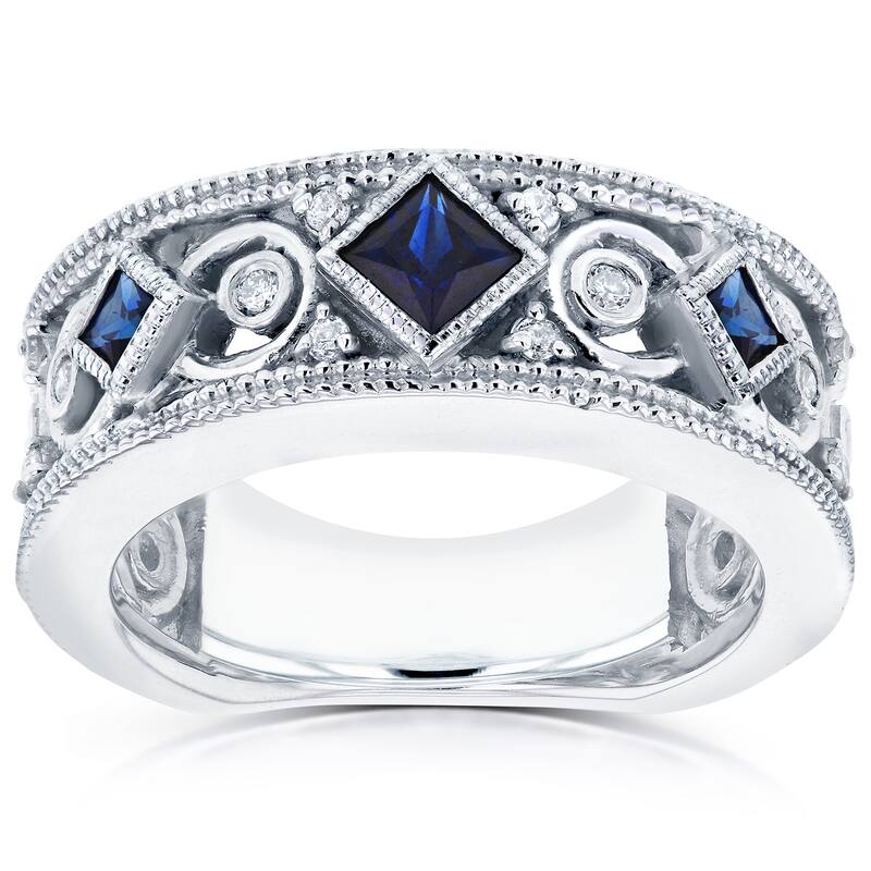 Annello by Kobelli 14k White Gold Sapphire and 1/6ct TDW Diamond Milgrain Infinity Band - 4