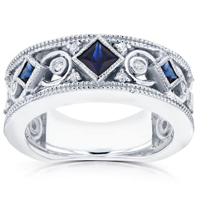 Annello by Kobelli 14k White Gold Sapphire and 1/6ct TDW Diamond Milgrain Infinity Band