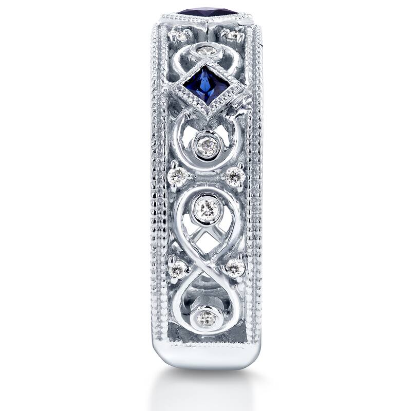 Annello by Kobelli 14k White Gold Sapphire and 1/6ct TDW Diamond Milgrain Infinity Band