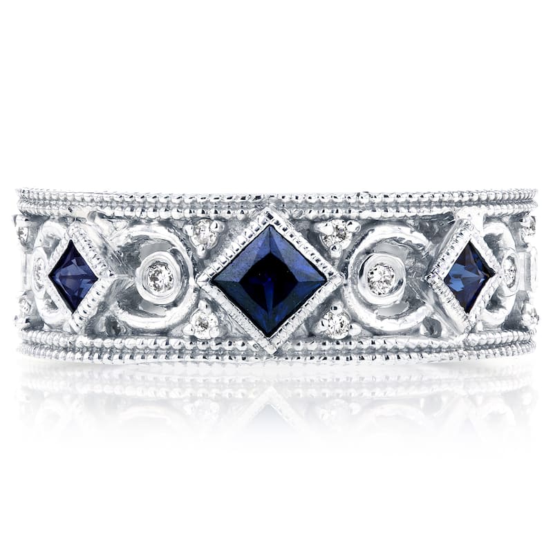 Annello by Kobelli 14k White Gold Sapphire and 1/6ct TDW Diamond Milgrain Infinity Band