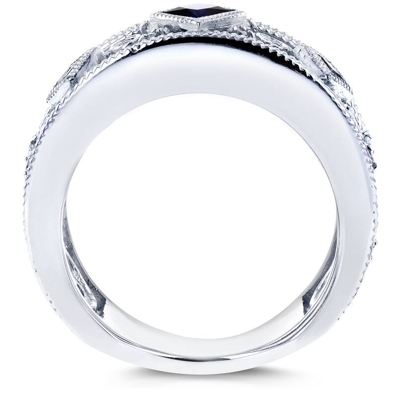 Annello by Kobelli 14k White Gold Sapphire and 1/6ct TDW Diamond Milgrain Infinity Band