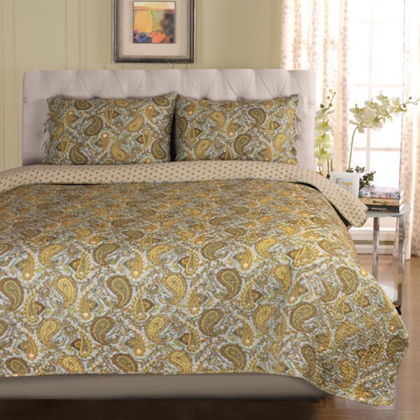Moroccan Paisley Cotton 3-piece King Size Quilt Set in Green (As Is ...