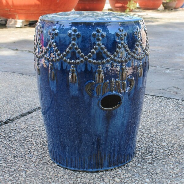Ceramic Lantern Candle Light Blue Green Glaze Pot Vase with Lid Star Perforation 