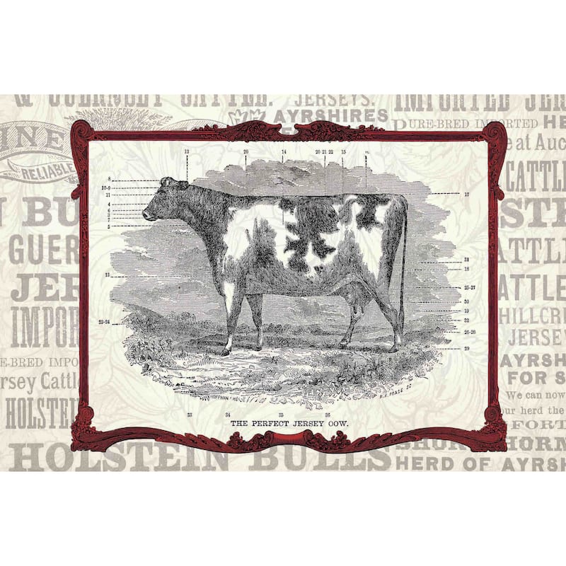 Marmont Hill - 'Cow Framed' Painting Print on Canvas - Multi-Color