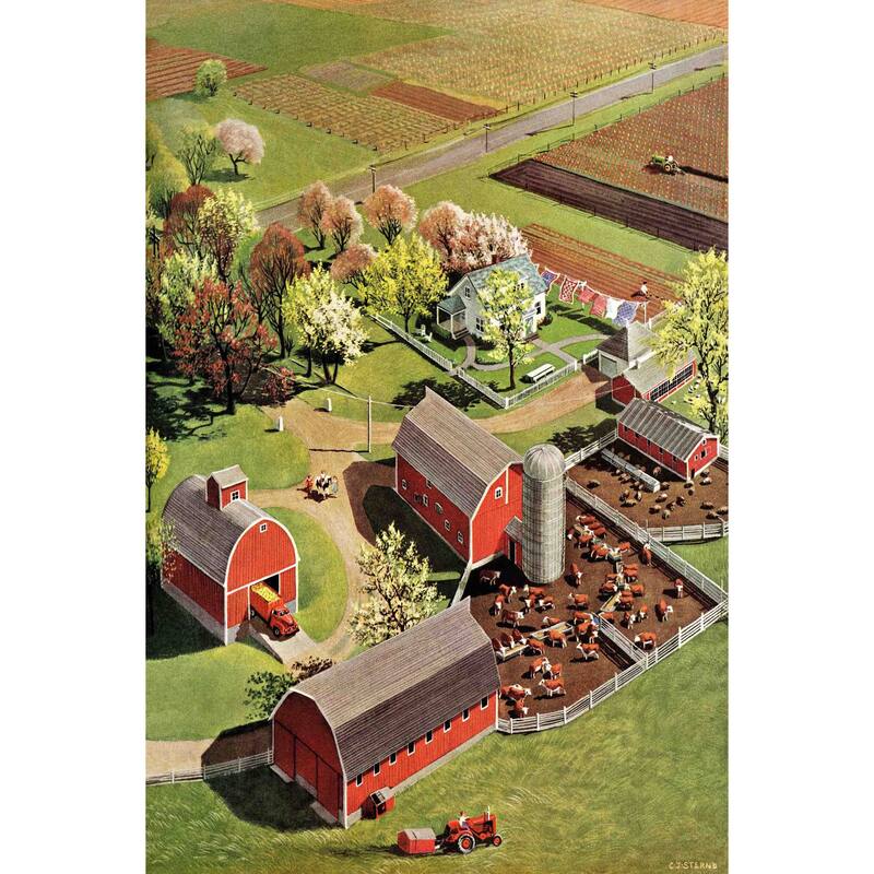 Marmont Hill - 'Red Barns' Painting Print on Canvas - Multi-Color