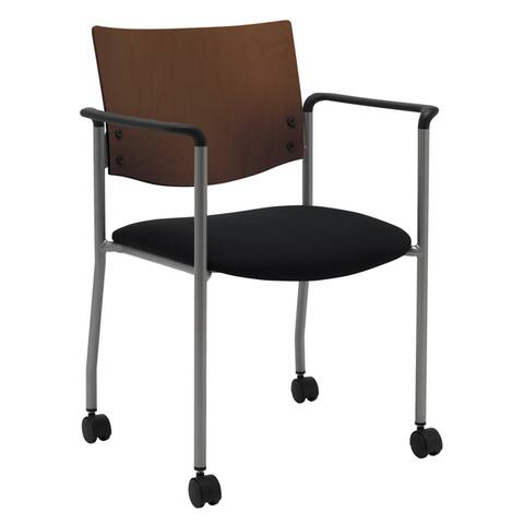KFI Evolve Guest Chair with Arms a Chocolate Wood Back and Casters