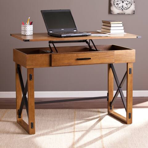 Carlan Distressed Pine Adjustable Height Desk