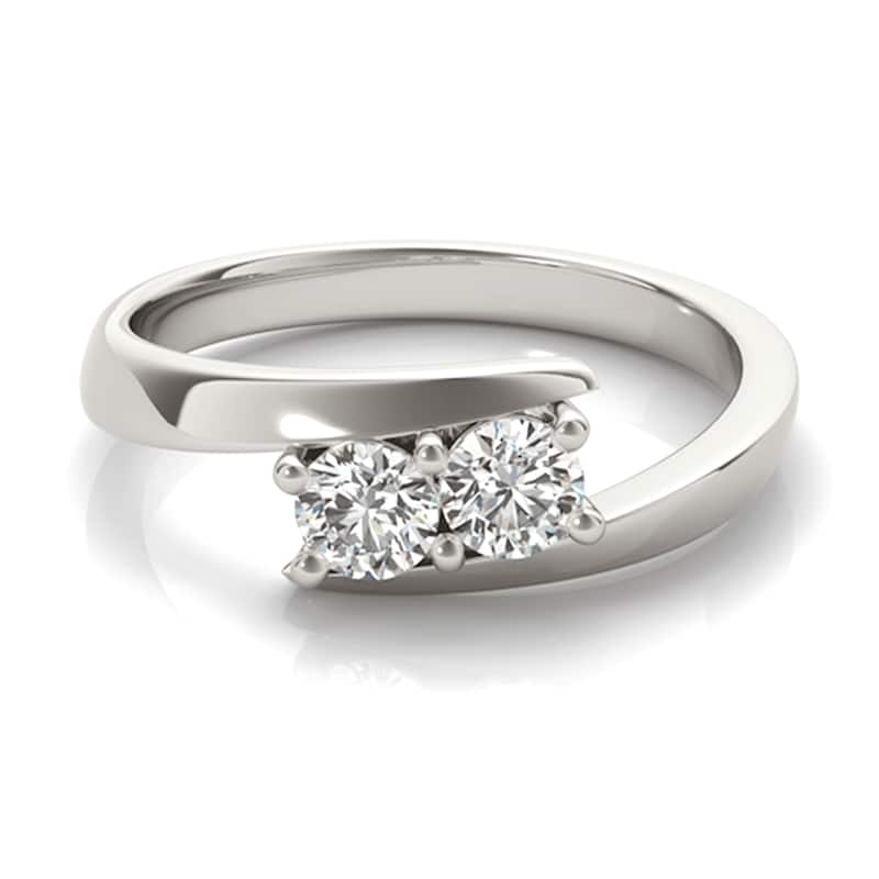 Auriya Round 1/2ct TDW 2-Stone Bypass Diamond Engagement Ring 14k White Gold