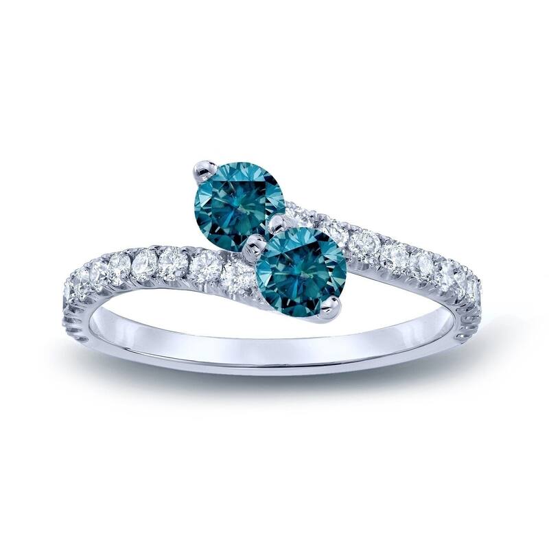 Auriya 14k Gold 1/2 carat TW 2-Stone Blue Diamond Engagement Ring