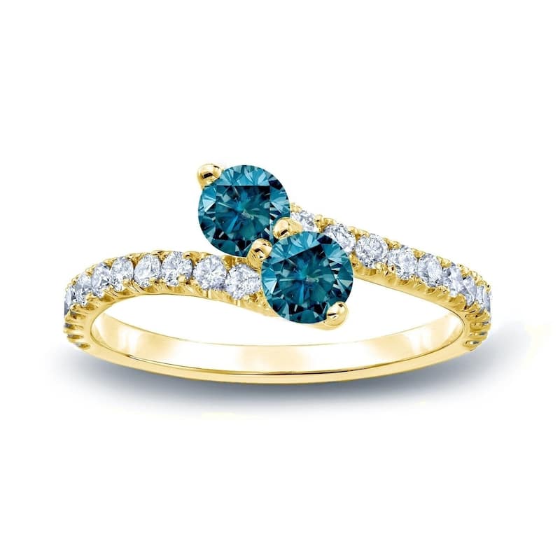Auriya 14k Gold 1/2 carat TW 2-Stone Blue Diamond Engagement Ring