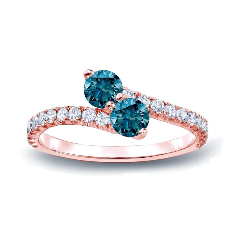 Auriya 14k Gold 1/2 carat TW 2-Stone Blue Diamond Engagement Ring - 4 - Rose