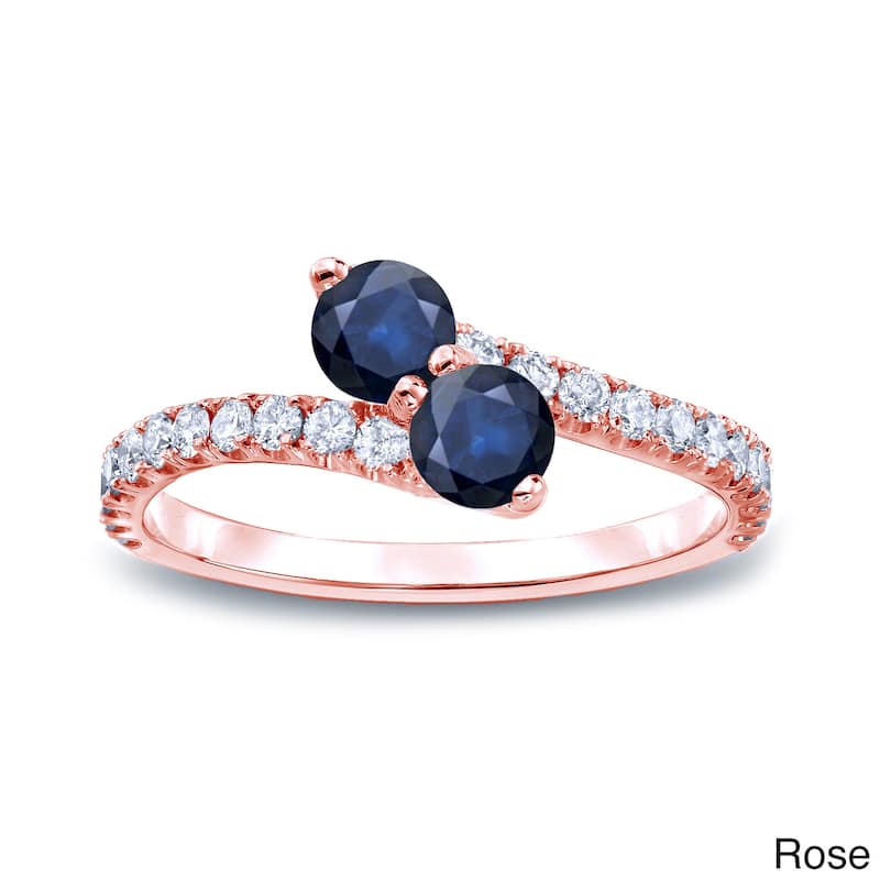 Auriya 1/4ct Blue Sapphire and 1/4cttw 2-Stone Diamond Ring 14K Gold (H-I, I1-I2) - 4 - Rose