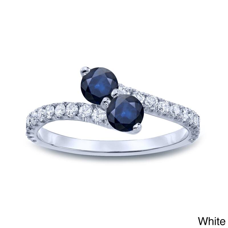 Auriya 1/4ct Blue Sapphire and 1/4cttw 2-Stone Diamond Ring 14K Gold (H-I, I1-I2) - 4 - White