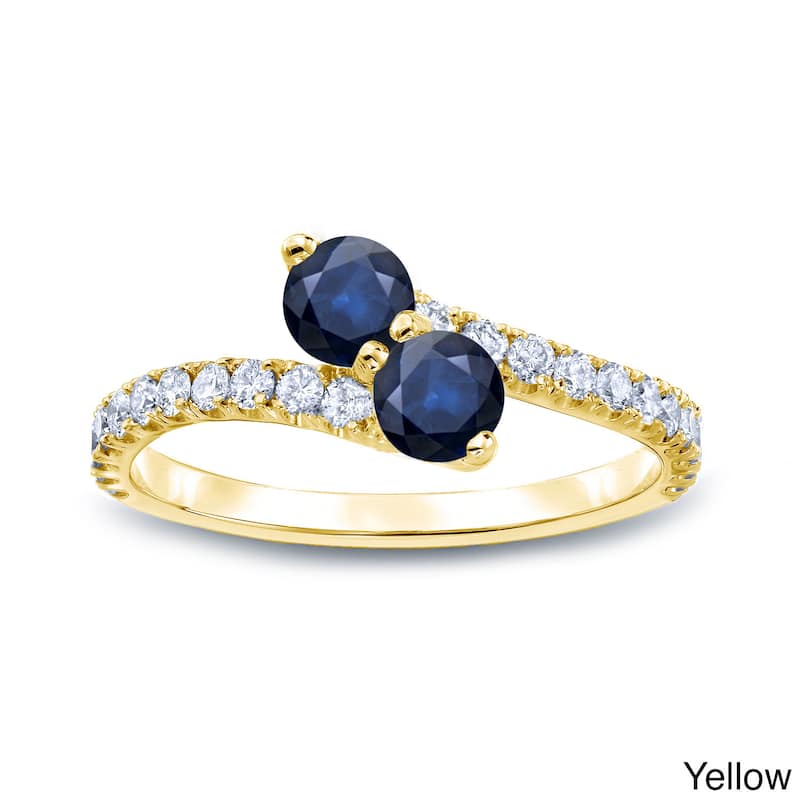 Auriya 1/4ct Blue Sapphire and 1/4cttw 2-Stone Diamond Ring 14K Gold (H-I, I1-I2) - 4 - Yellow