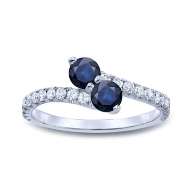 Auriya 1/4ct Blue Sapphire and 1/4cttw 2-Stone Diamond Ring 14K Gold (H-I, I1-I2)