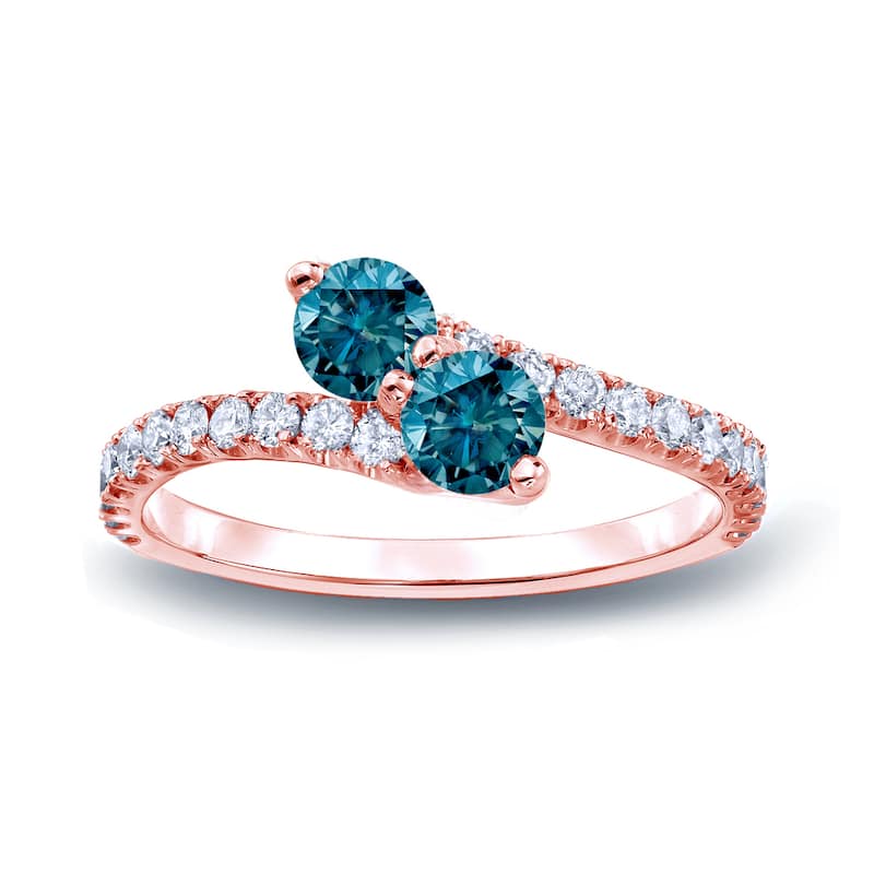 Auriya 14k Gold 3/4ctw Two-stone Blue Diamond Engagement Ring (H-I, I1-I2)