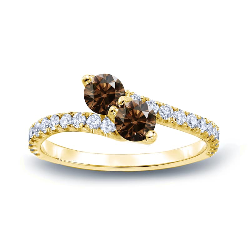 Auriya 14k Gold 3/4 carat TW 2-Stone Brown Diamond Engagement Ring (H-I, I1-I2)