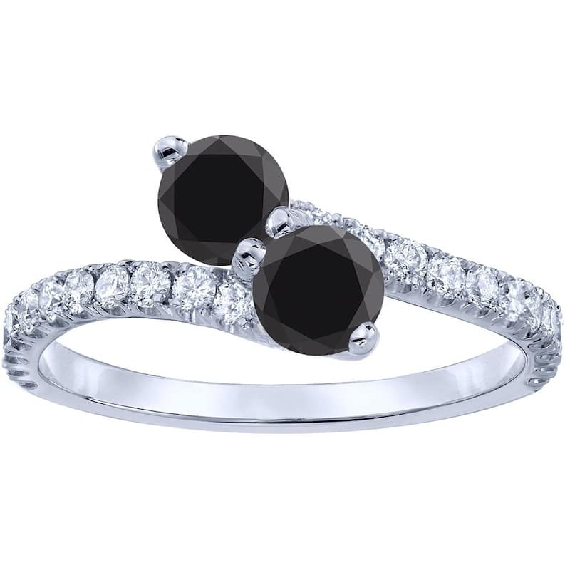 Auriya 14k Gold 1 1/2ctw 2-Stone Black Diamond Engagement Ring - 4 - White