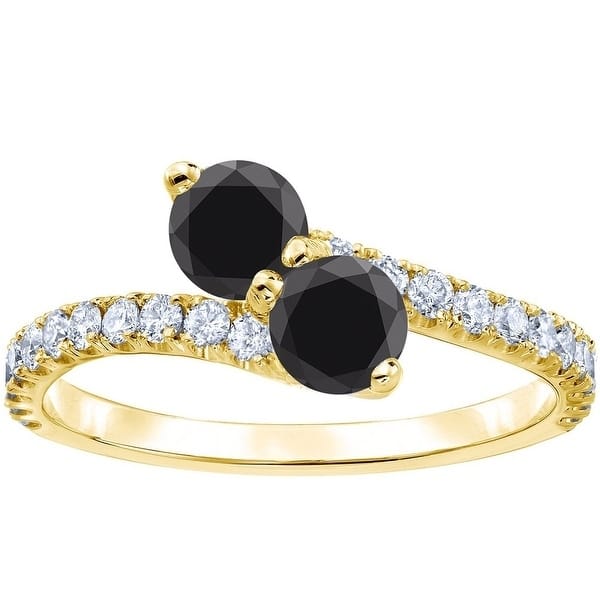 Auriya 14k Gold 1 1/2ctw 2-Stone Black Diamond Engagement Ring - 4 - Yellow