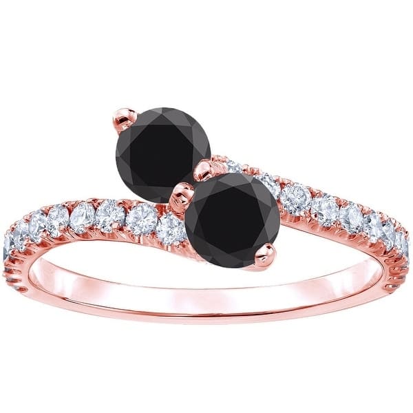 Auriya 14k Gold 1 1/2ctw 2-Stone Black Diamond Engagement Ring - 4 - Rose
