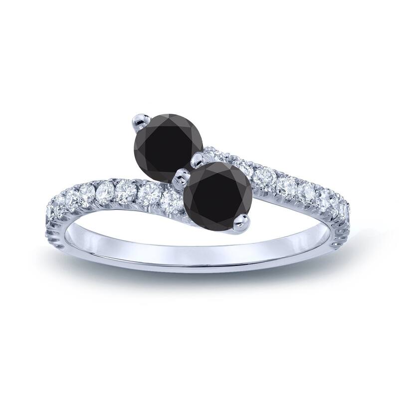 Auriya 14k Gold 1 carat TW 2-Stone Black Diamond Engagement Ring - 4 - White