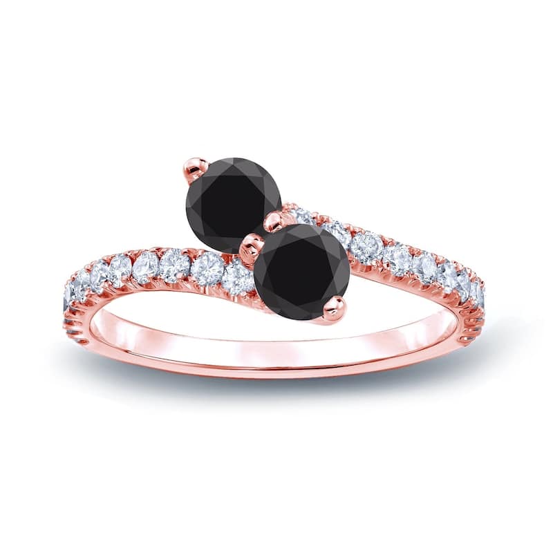 Auriya 14k Gold 1 carat TW 2-Stone Black Diamond Engagement Ring - 4 - Rose