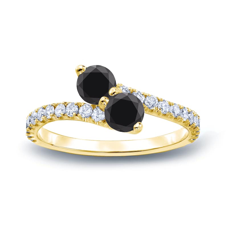 Auriya 14k Gold 1 carat TW 2-Stone Black Diamond Engagement Ring