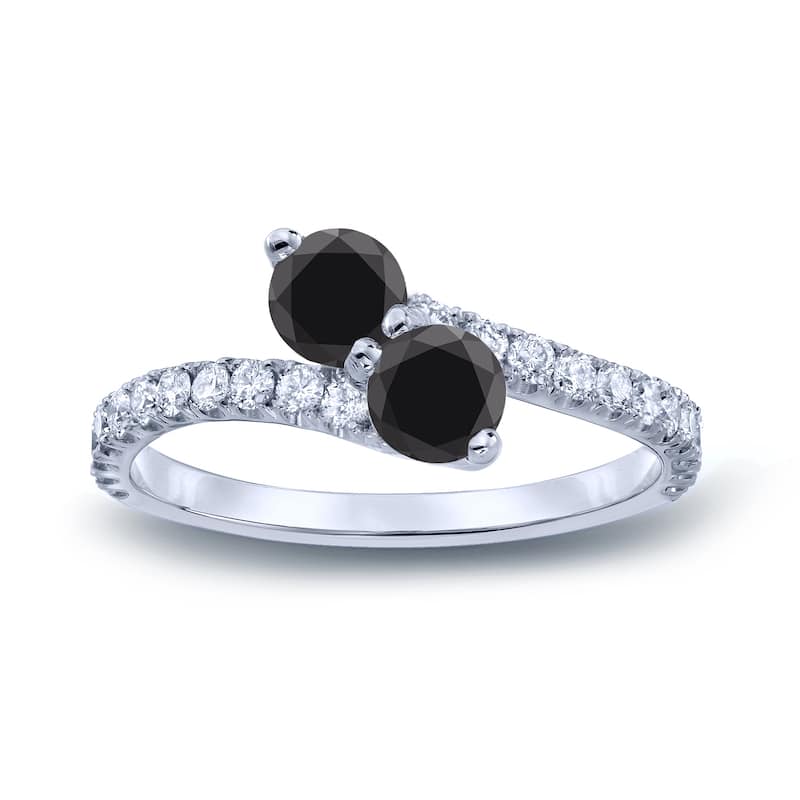 Auriya 14k Gold 1 carat TW 2-Stone Black Diamond Engagement Ring