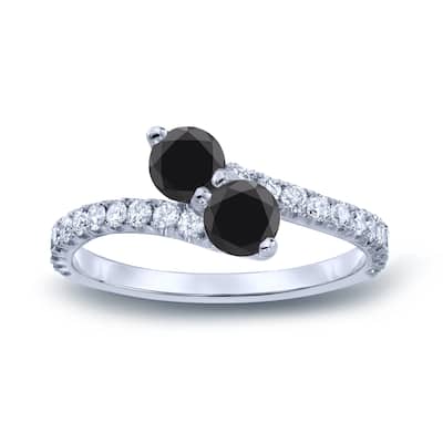 Auriya 14k Gold 1 carat TW 2-Stone Black Diamond Engagement Ring