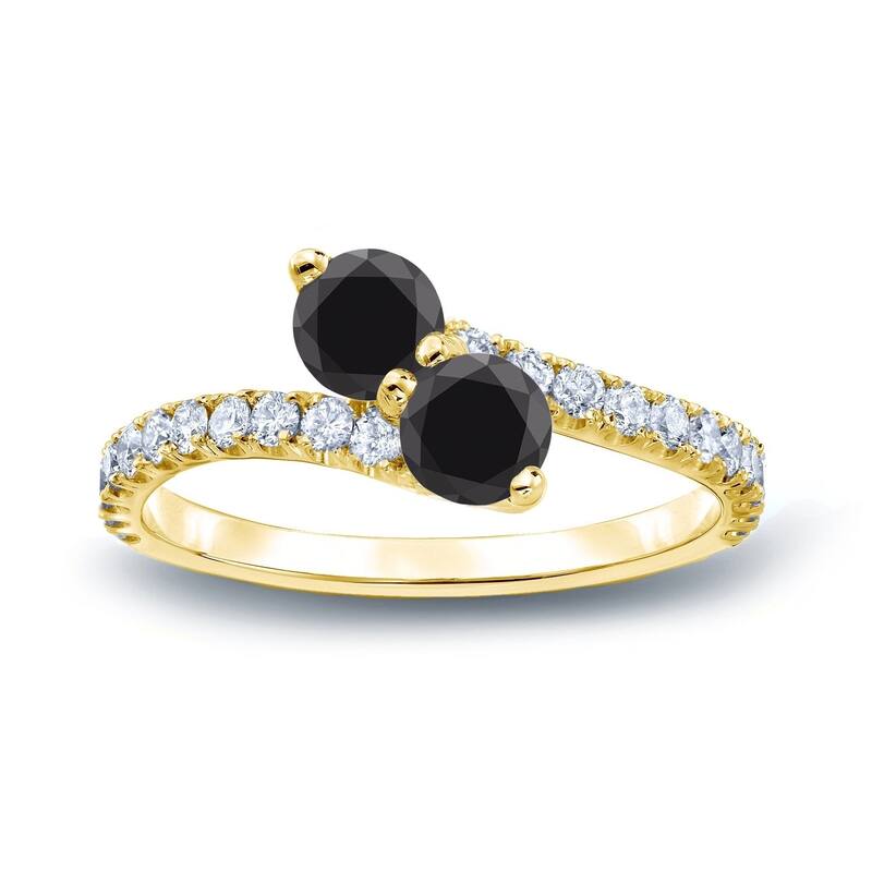 Auriya 14k Gold 1 carat TW 2-Stone Black Diamond Engagement Ring - 4 - Yellow