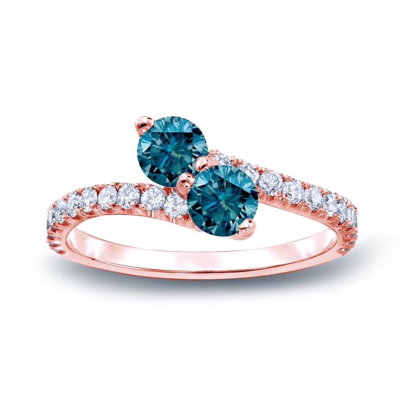 Auriya 14k Gold 1 carat TW 2-Stone Blue Diamond Engagement Ring - 7 - Rose