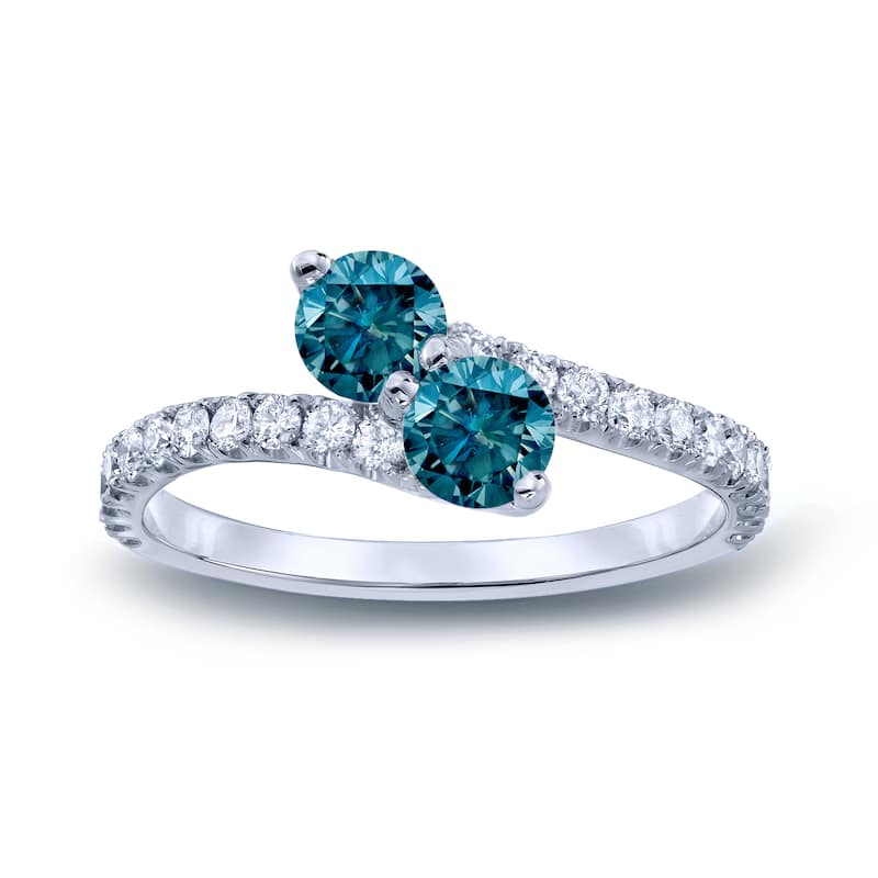 Auriya 14k Gold 1 carat TW 2-Stone Blue Diamond Engagement Ring - 4 - White