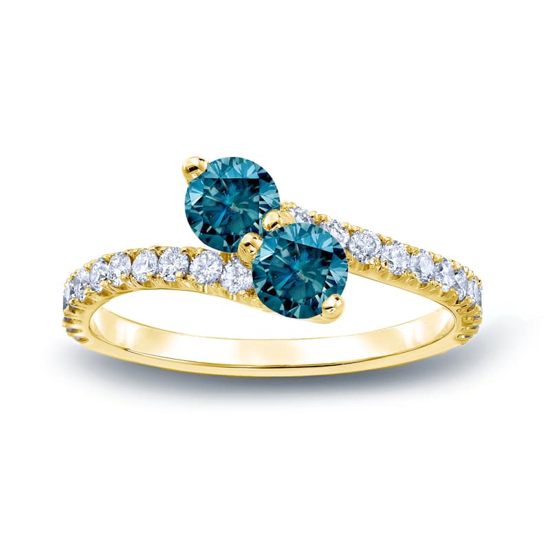 Auriya 14k Gold 1 carat TW 2-Stone Blue Diamond Engagement Ring - 4 - Yellow