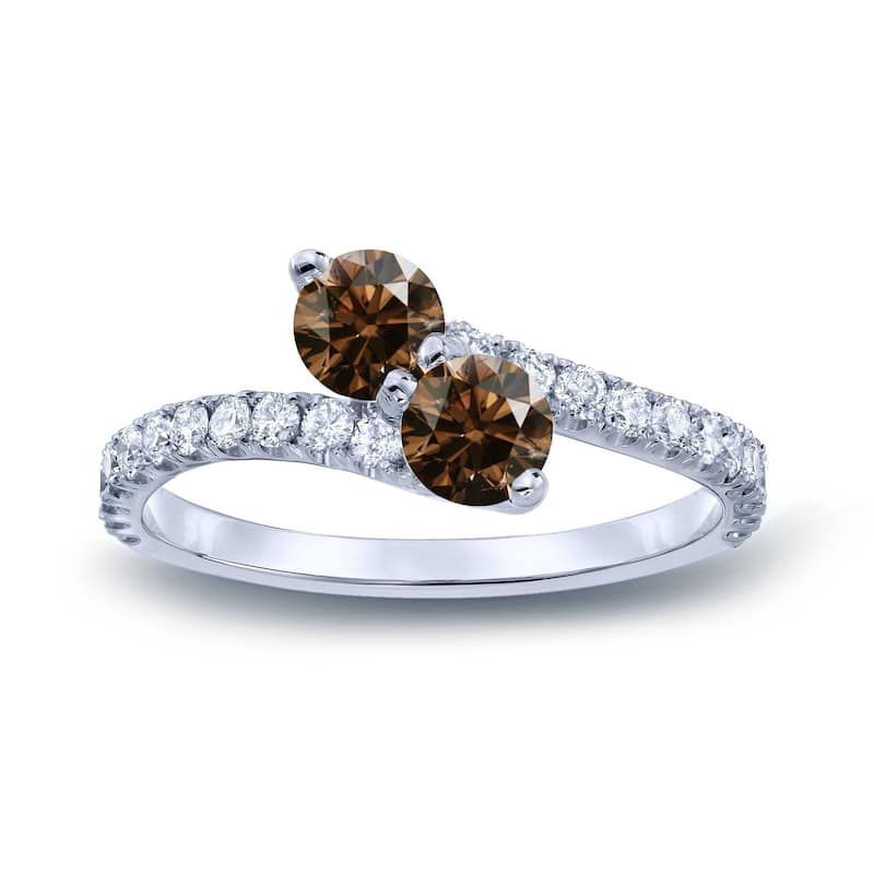 Auriya 14k Gold 1 carat TW 2-Stone Brown Diamond Engagement Ring - 4 - White