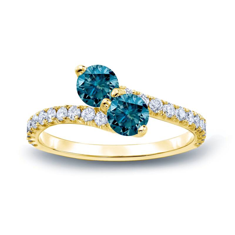 Auriya 1 1/2ctw Round 2-Stone Blue Diamond Engagement Ring 14K Gold