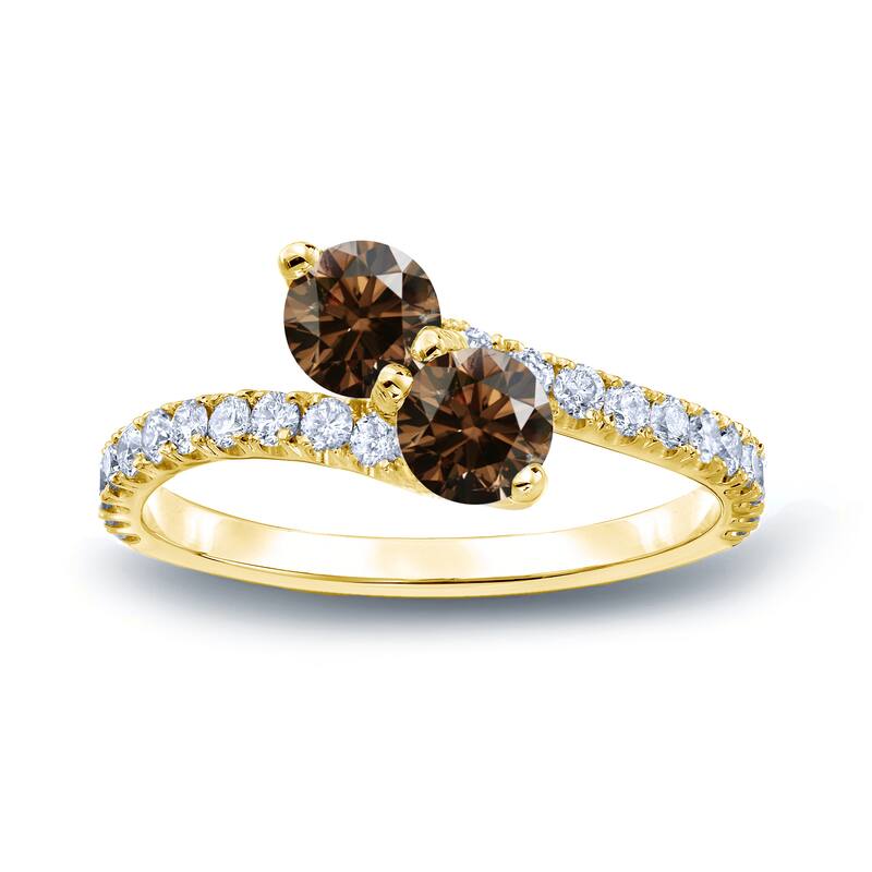 Auriya 1 1/2ctw Round 2-Stone Brown Diamond Engagement Ring 14K Gold
