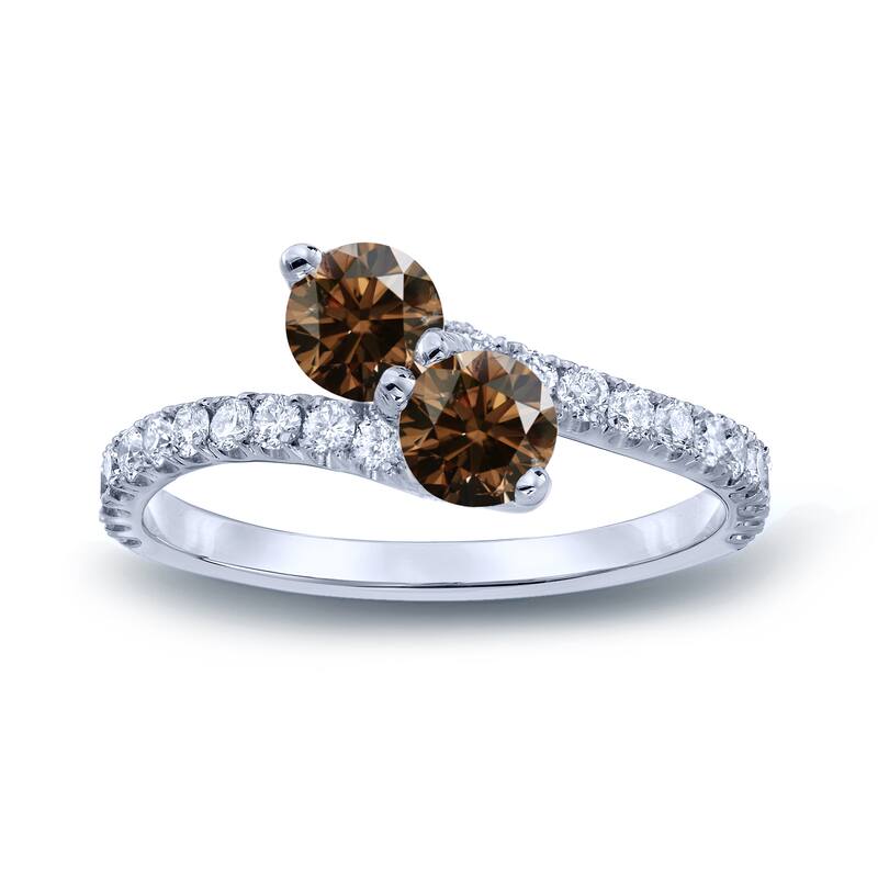 Auriya 1 1/2ctw Round 2-Stone Brown Diamond Engagement Ring 14K Gold