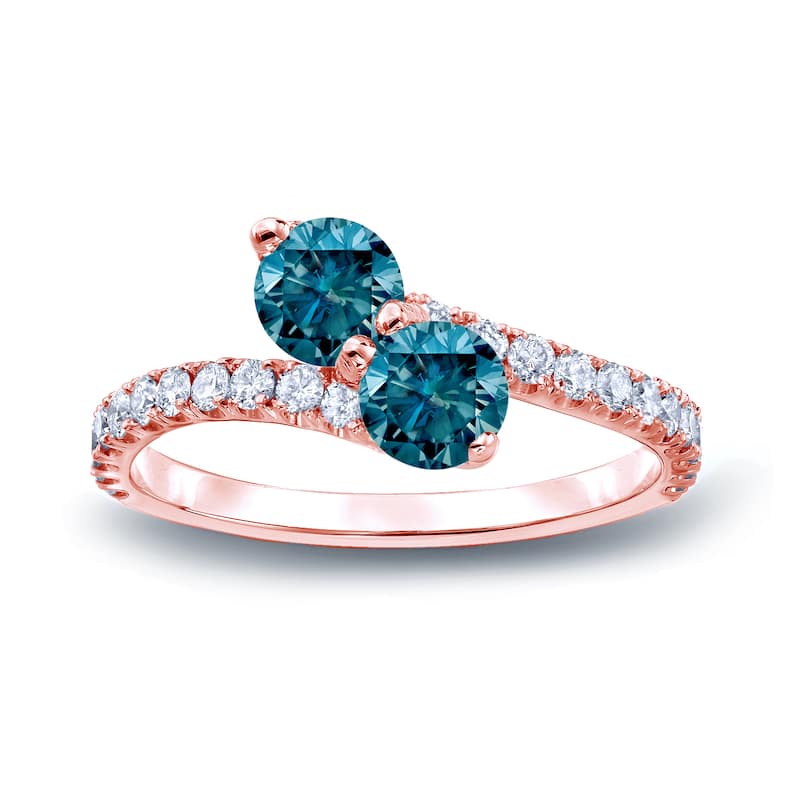 Auriya 14k Gold 2 carat TW 2-stone Blue Diamond Engagement Ring (H-I, I1-I2)