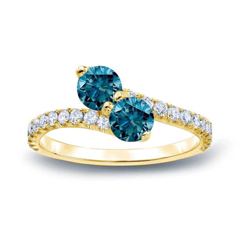 Auriya 14k Gold 2 carat TW 2-stone Blue Diamond Engagement Ring (H-I, I1-I2)