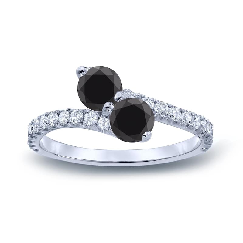 Auriya 14k Gold 2 carat TW 2-stone Black Diamond Engagement Ring - 4 - White