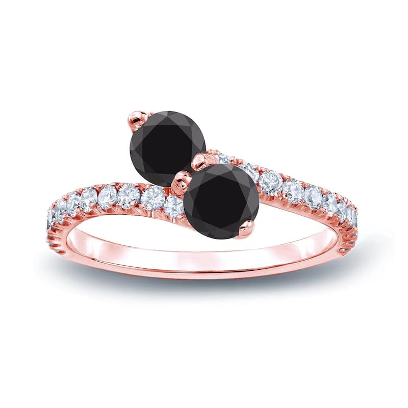 Auriya 14k Gold 2 carat TW 2-stone Black Diamond Engagement Ring - 4 - Rose