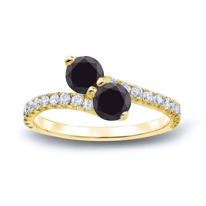 Auriya 14k Gold 2 carat TW 2-stone Black Diamond Engagement Ring - 5 - Yellow