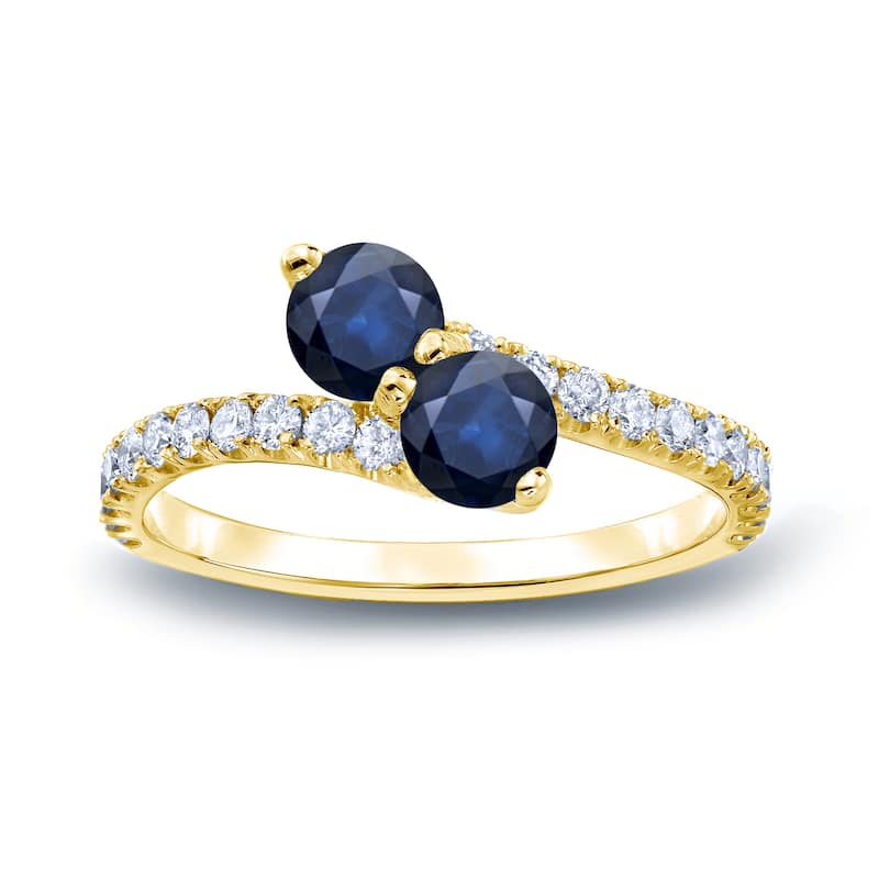 Auriya 1ctw Round 2 Stone Blue Diamond Engagement Ring 14K Gold