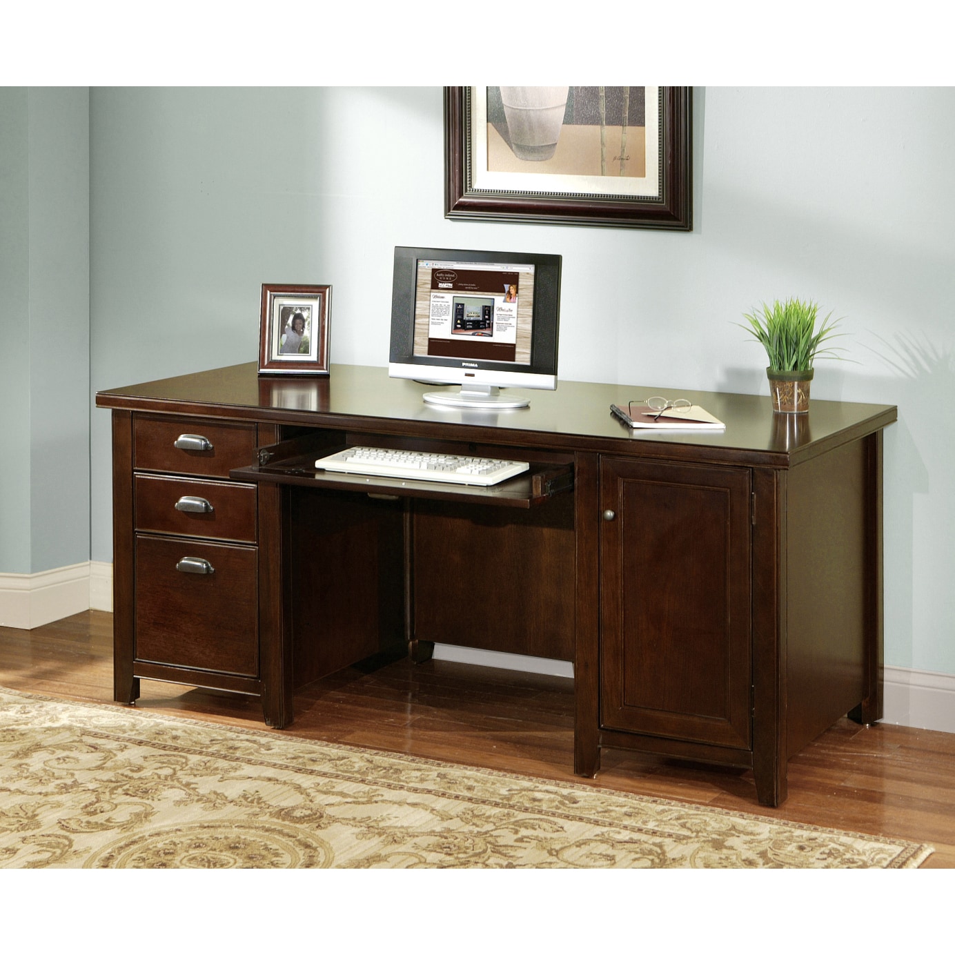 Shop Tansley Landing Cherry Double Pedestal Computer Desk Free