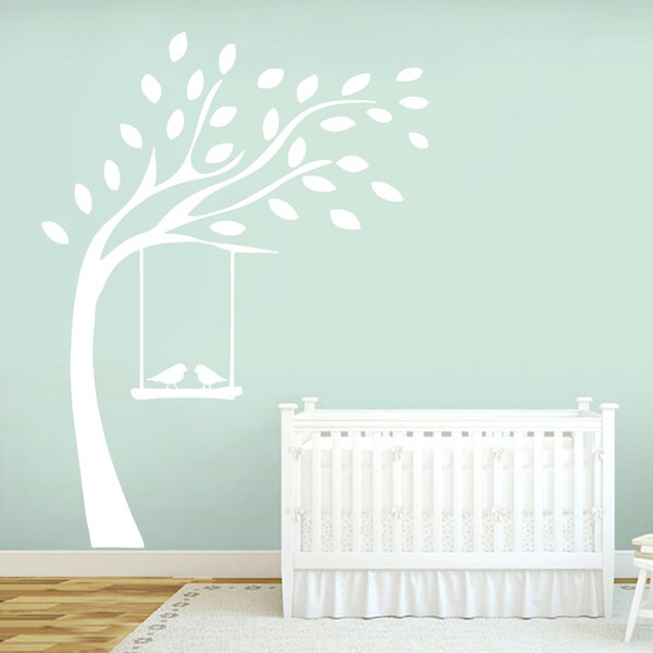 Shop Tree with Birds On Swing Wall Decal 60 inches wide x 84inch Tall